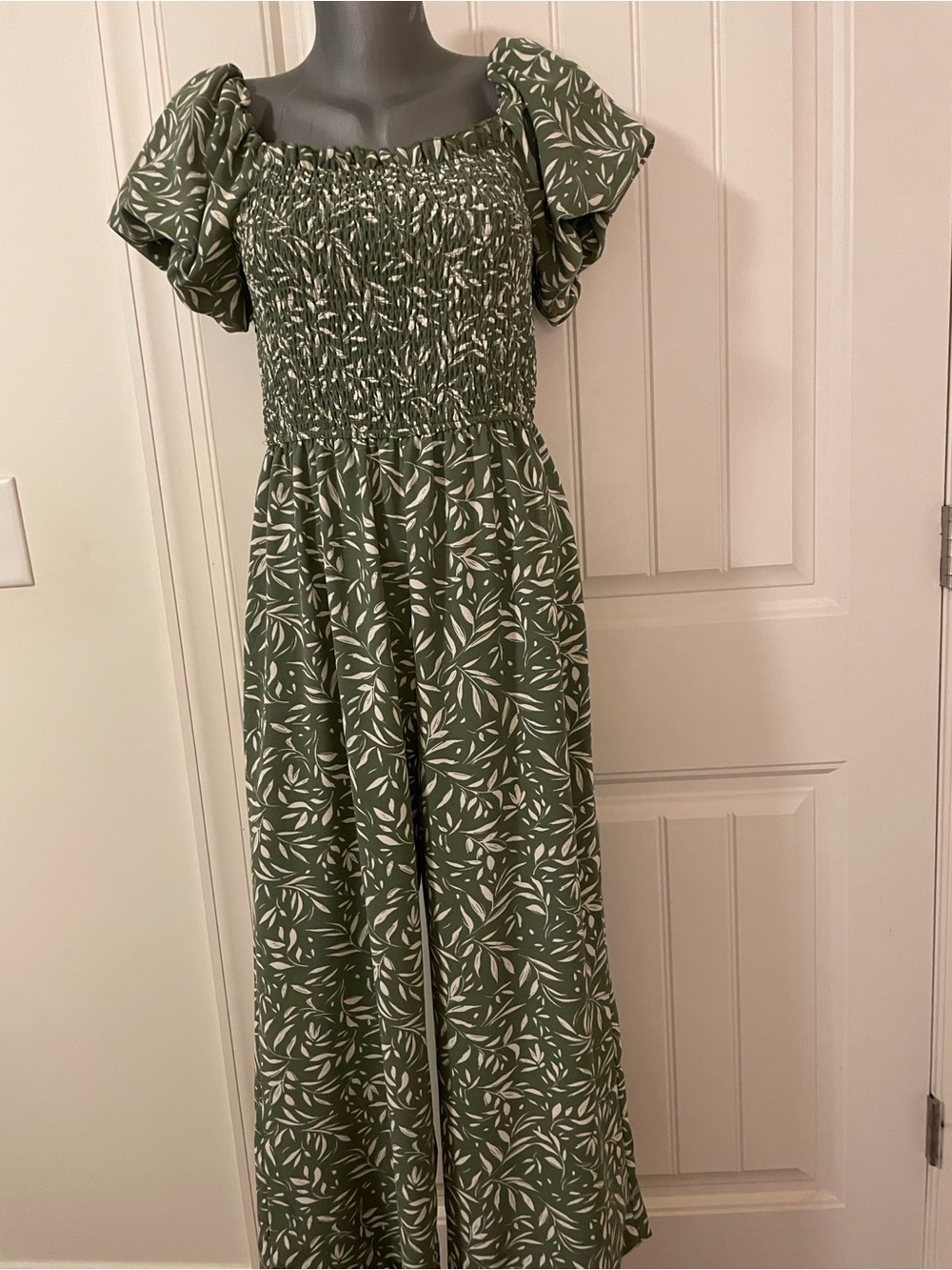Inspired Hearts Olive Green and White Leaf Print Jumpsuit